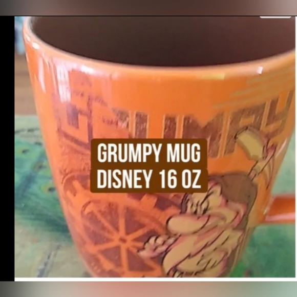 Disney Other - Disney Grumpy Miners & Axe Graphics 16 oz Glazed Orange / Brown Mug Free Coco